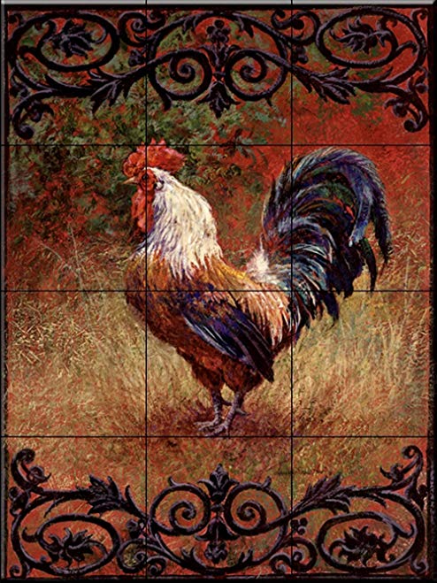 Ceramic Tile Mural - Iron Gate Rooster I - by Laurie Snow Hein - Kitchen backsplash / Bathroom shower