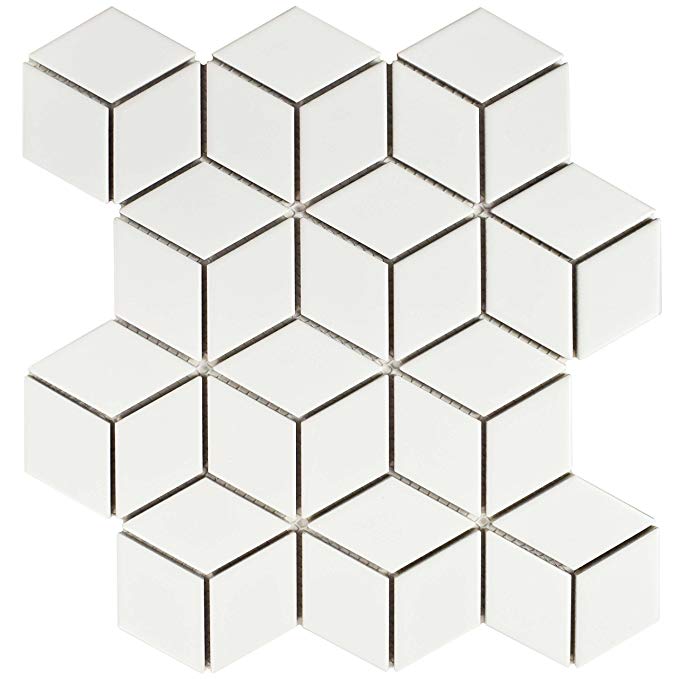 SomerTile FMTRHOMW Retro Rhombus Porcelain Mosaic Floor & Wall Tile, 10.5