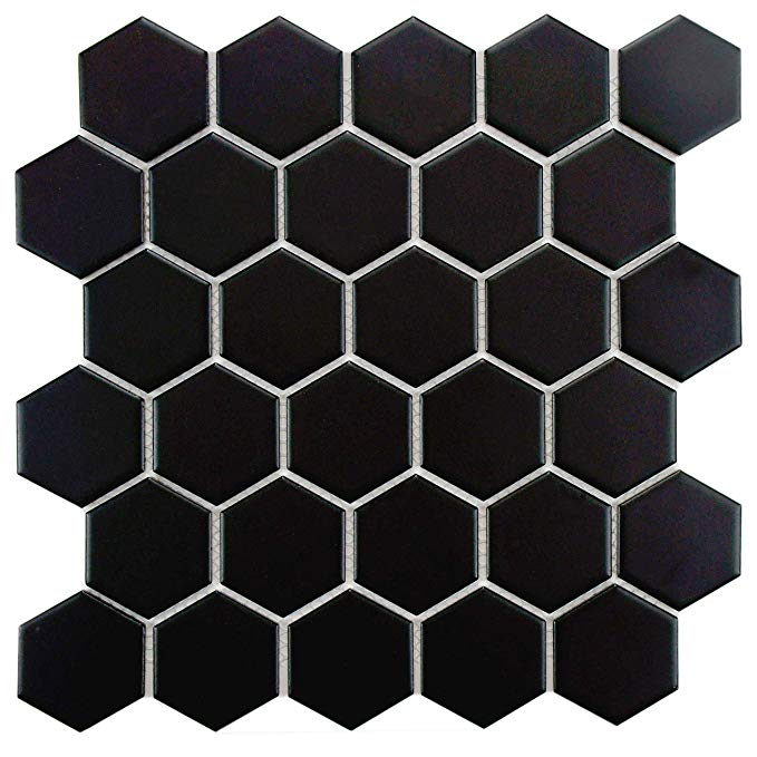 SomerTile FXLM2HMB Retro Hex Porcelain Floor and Wall Tile, 10.5