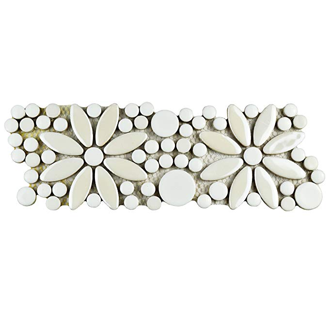 SomerTile FSHGFBWH Ursa Flower Porcelain Mosaic Border Floor and Wall Tile, 4.25