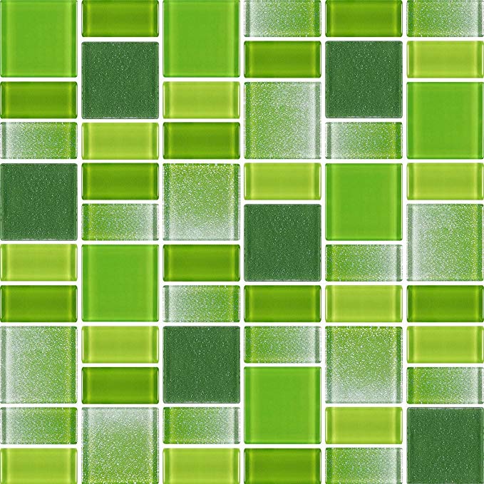 10 Square Feet - Fusion Green Glass Mosaic Tiles