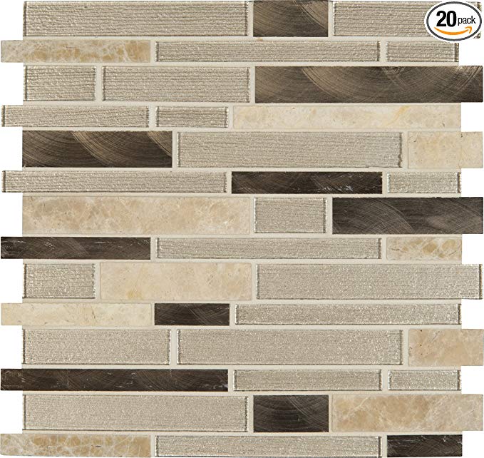 M S International Champagne Toast Interlocking 12 In. X 4 mm Glass/Metal/Stone Mesh-Mounted Mosaic Tile, (20 sq. ft., 20 pieces per case)