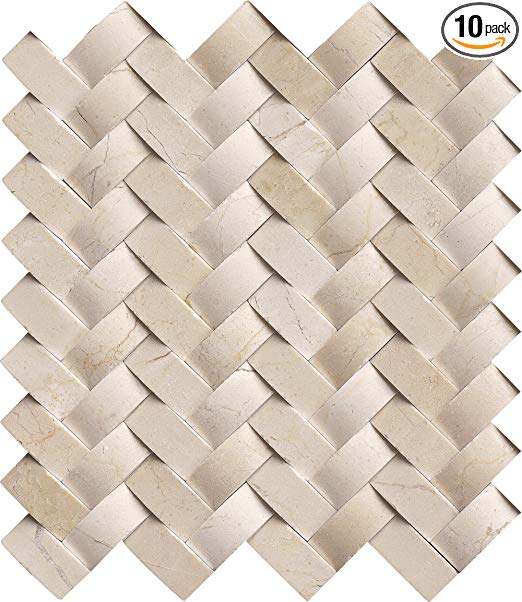 M S International Crema Arched Herringbone 12 In. X 10 mm Polished Marble Mesh-Mounted Mosaic Wall Tile, (10 sq. ft., 10 pieces per case)