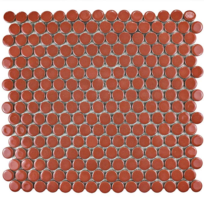 SomerTile FKOMPR95 Penny Vermilio Porcelain Mosaic Floor and Wall Tile, 12